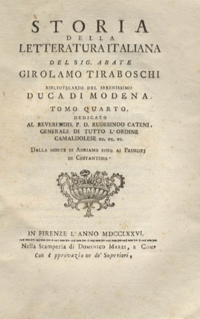 Storia della letteratura italiana del Sig. Abate Girolamo Tiraboschi